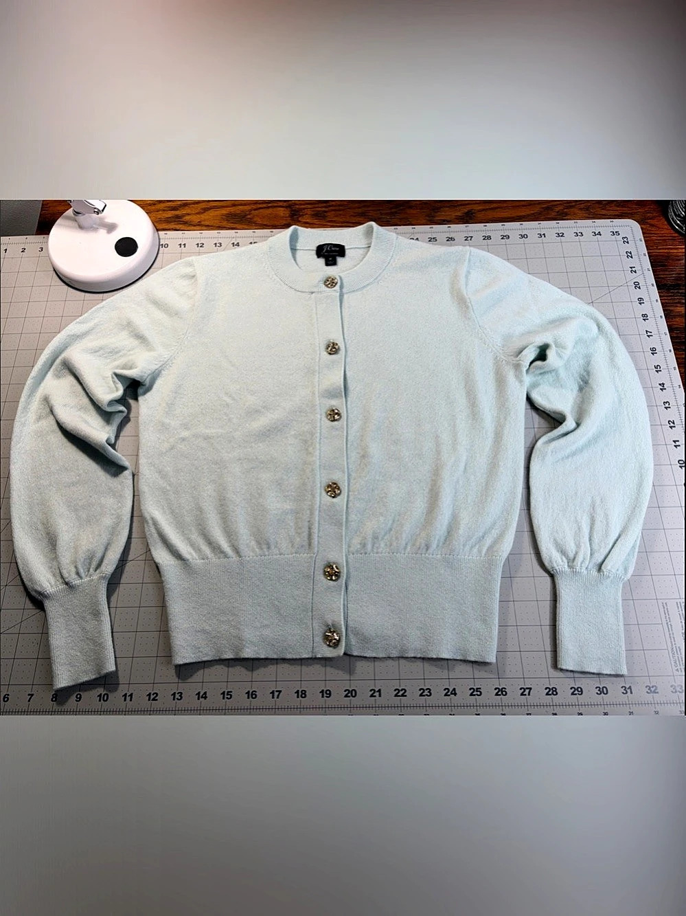 J.Crew Cashmere Cardigan with Jeweled Buttons Ice Blue Medium